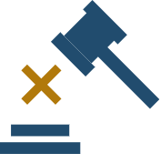 navy gavel stopped mid-air by gold x